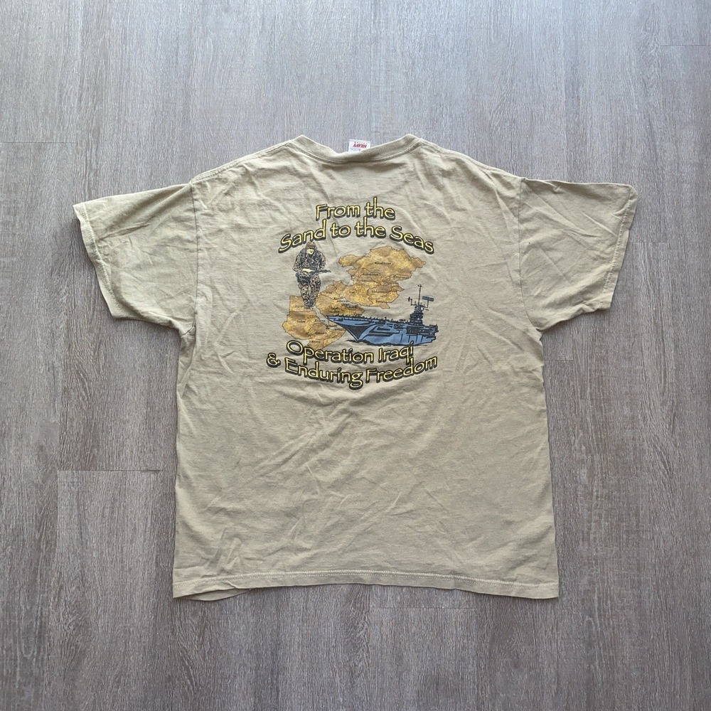Vintage y2k Military Operation Iraqi Brown Sand T-Shirt Navy Installation Size L